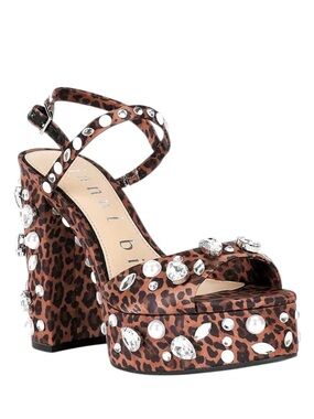Gianni Bini Calvan Two Leopard Jewel Dress Sandals 10 Ornamented Platform NWOB